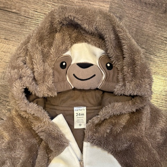 Carters Sloth Toddler Costume Soft Fuzzy Hooded Warm Size 24 Months Halloween - Picture 2 of 2